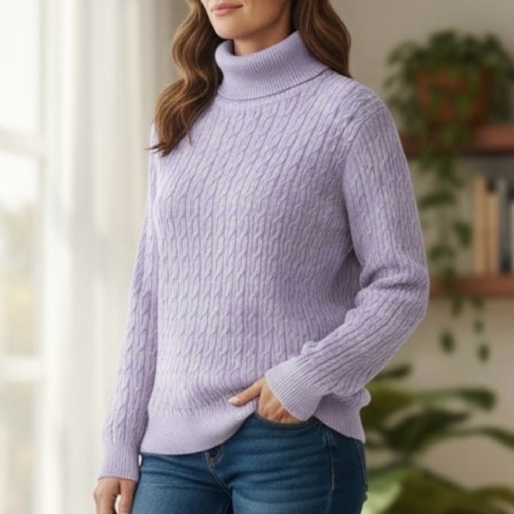 Talbots Lilac Cable Knit Turtleneck Sweater EUC - Picture 2 of 9